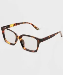 Women's Tortoise Print Shiny Plastic Rectangle Blue Light Filtering Reading Glasses - Universal Thread™ Dark Brown