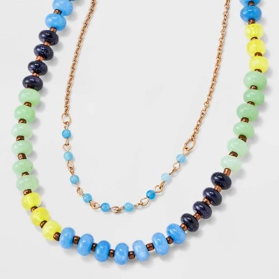 Semi-Precious Beaded Color Blocked Multi-Strand Necklace - Universal Thread™ Blue/yellow/green 6 Semi-Precious Beaded Color Blocked Multi-Strand Necklace - Universal Thread™ Blue/yellow/green - Image 4