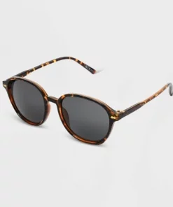 Women's Shiny Plastic Round Gray Lens Sunglasses - Universal Thread™ Brown/Tortoise Print
