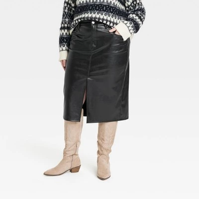 Women's Super-High Rise Faux Leather Midi Skirt - Universal Thread™ Black 9 Women's Super-High Rise Faux Leather Midi Skirt - Universal Thread™ Black - Image 7