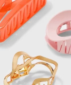 Round Claw Hair Clip Set 3pc - Universal Thread™ Gold/pink