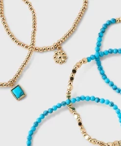 Beaded Stretch Charm Bracelet Set w Semi Precious Turquoise Set 5pc - Universal Thread™ Gold/Turquoise -Universal Thread Shop GUEST 26653b37 aedc 4de7 920a 0d8ba9861f7b