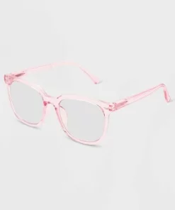 Women's Shiny Plastic Square Blue Light Filtering Reading Glasses - Universal Thread™ Light Pink