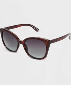 Women's Shiny Plastic Cateye Sunglasses with Gradient Lens - Universal Thread™ Brown/Tortoise Print
