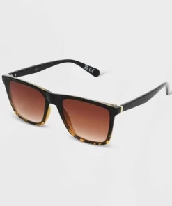 Women's Shiny Plastic Square Sunglasses with Gradient Lenses - Universal Thread™ Black/Tortoise Print