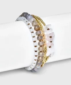 Mixed Rose Quartz Semi-Precious and Cylinder Beaded Bracelet Set 5pc - Universal Thread™