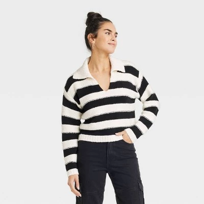Women's Pullover Sweater - Universal Thread™ White/Black Striped 9 Women's Pullover Sweater - Universal Thread™ White/Black Striped - Image 7