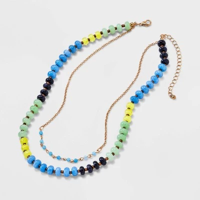 Semi-Precious Beaded Color Blocked Multi-Strand Necklace - Universal Thread™ Blue/yellow/green 4 Semi-Precious Beaded Color Blocked Multi-Strand Necklace - Universal Thread™ Blue/yellow/green - Image 2