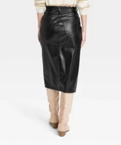 Women's Super-High Rise Faux Leather Midi Skirt - Universal Thread™ Black
