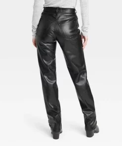 Women's High-Rise Faux Leather 90's Straight Jeans - Universal Thread™ Black