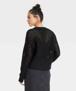 Women's V-Neck Open Work Pullover Sweater - Universal Thread™ Cream