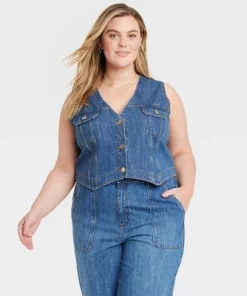 Women's Denim Vest - Universal Thread™ Blue Denim -Universal Thread Shop GUEST 5815b091 d496 4d96 926a 90aec35168a1 1