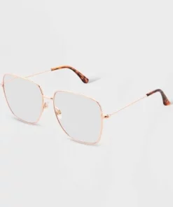 Women's Satin Metal Square Blue Light Filtering Reading Glasses - Universal Thread™ Gold