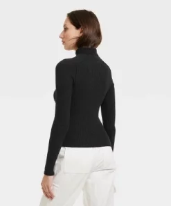 Women's Shrunken Rib Turtleneck Pullover Sweater - Universal Thread™ Black Multi