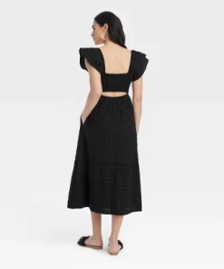 Women's Flutter Short Sleeve Midi A-Line Dress - Universal Thread™ White