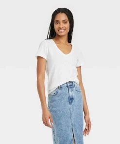 Women's 3pk Fitted Short Sleeve V-Neck T-Shirt - Universal Thread™ White/blue/yellow