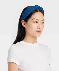 Distressed Denim Top Knot Headband - Universal Thread™ Blue Denim