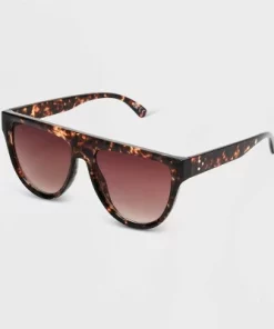 Women's Shiny Plastic Shield Sunglasses with Gradient Lens - Universal Thread™ Brown/Tortoise Print