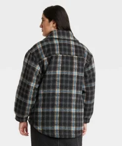 Women's Oversized Quilted Shacket - Universal Thread™ Cream Plaid