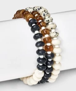 Mixed Semi-Precious Black Howlite Stretch Bracelet Set 3pc - Universal Thread™ Black/Brown/Cream