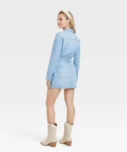 Women's Long Sleeve Denim Shirtdress - Universal Thread™ Light Wash