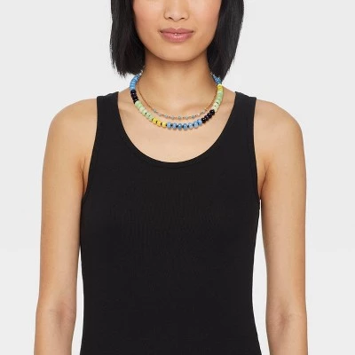 Semi-Precious Beaded Color Blocked Multi-Strand Necklace - Universal Thread™ Blue/yellow/green 3 Semi-Precious Beaded Color Blocked Multi-Strand Necklace - Universal Thread™ Blue/yellow/green