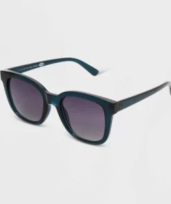 Women's Shiny Plastic Square Sunglasses with Gradient Lenses - Universal Thread™ Teal Blue