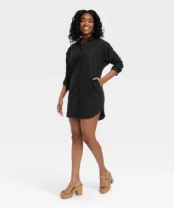 Women's Long Sleeve Mini Shirtdress - Universal Thread™ Black -Universal Thread Shop GUEST 8ea26f39 ee50 4aca 86f9 52d6b1c92f2f