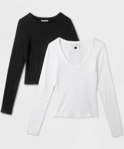 Women's 2pk Long Sleeve Shrunken Rib T-Shirt - Universal Thread™ White/Black -Universal Thread Shop GUEST 9454ecb2 4250 4b07 a359 dad972e05cf0