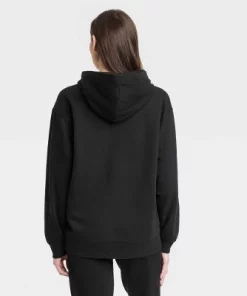 Women's Oversized Hooded Zip-Up Sweatshirt - Universal Thread™ Black