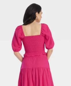Women's Off Shoulder Puff Elbow Sleeve Blouse - Universal Thread™ Pink