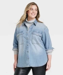 Women's Embellished Denim Shacket - Universal Thread™ Light Wash -Universal Thread Shop GUEST ac235406 5908 4e98 9e95 49e86431da50 2