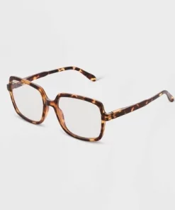 Women's Tortoise Print Shiny Plastic Square Blue Light Filtering Glasses - Universal Thread™ Dark Brown