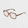 Women's Tortoise Print Shiny Plastic Square Blue Light Filtering Reading Glasses - Universal Thread™ Dark Brown