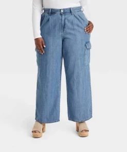 Women's Wide Leg Denim Cargo Trousers - Universal Thread™ Medium Wash -Universal Thread Shop GUEST cbf2a6d9 c0d5 4919 8738 3f08d549869a