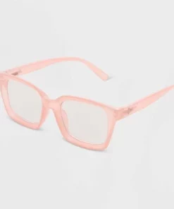 Women's Shiny Plastic Rectangle Blue Light Filtering Reading Glasses - Universal Thread™ Rose Pink