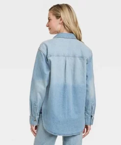 Women's Embellished Denim Shacket - Universal Thread™ Light Wash