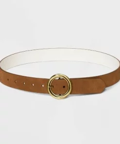 Women's Reversible Wide Suede Round Center Buckle Belt - Universal Thread™ Brown