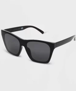 Women's Shiny Plastic Shield Sunglasses - Universal Thread™ Black