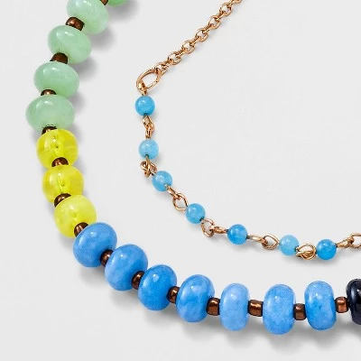 Semi-Precious Beaded Color Blocked Multi-Strand Necklace - Universal Thread™ Blue/yellow/green 5 Semi-Precious Beaded Color Blocked Multi-Strand Necklace - Universal Thread™ Blue/yellow/green - Image 3