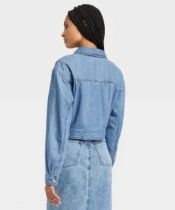 Women's Denim Cargo Jacket - Universal Thread™ Medium Wash