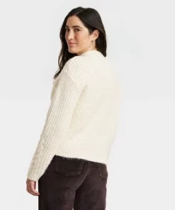 Women's Cable Mock Turtleneck Pullover Sweater - Universal Thread™ Cream