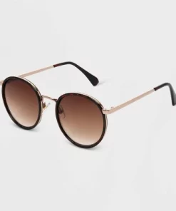 Women's Shiny Plastic Round Sunglasses - Universal Thread™ Brown