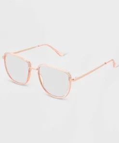 Women's Shiny Metal Square Blue Light Filtering Glasses - Universal Thread™ Tan